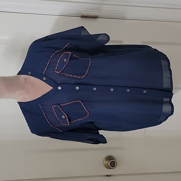 Maude, Size Unknown, Vintage Retro Nautical MOD Button Down Sheer Blouse - Picture 1 of 13